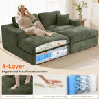 80.7" Oversized Double Chaise Lounge Chair Indoor, Cloud Boneless Sleeper Sofa Bed with 4 Pillows, Extra Deep Seat Cozy Loveseat Couch for Living Room Bedroom, No Assembly Required (Green)