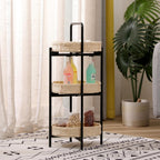 Handwoven Paper Rope Side Table, 3 Tier Oval Storage Shelf, Removable Basket Stand, Metal Frame End Accent Organizer for Kitchen Living Room Bedroom Balcony Picnic Snacks Plants Decor (Natural)