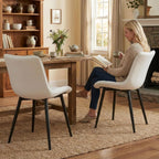 YOUTASTE White Dining Chairs Set of 2, Faux Leather Upholstered Armless Chairs with Back and Black Metal Legs, Mid Century Modern Kitchen Chairs for Living Room, Vanity, or Guest Reception Room