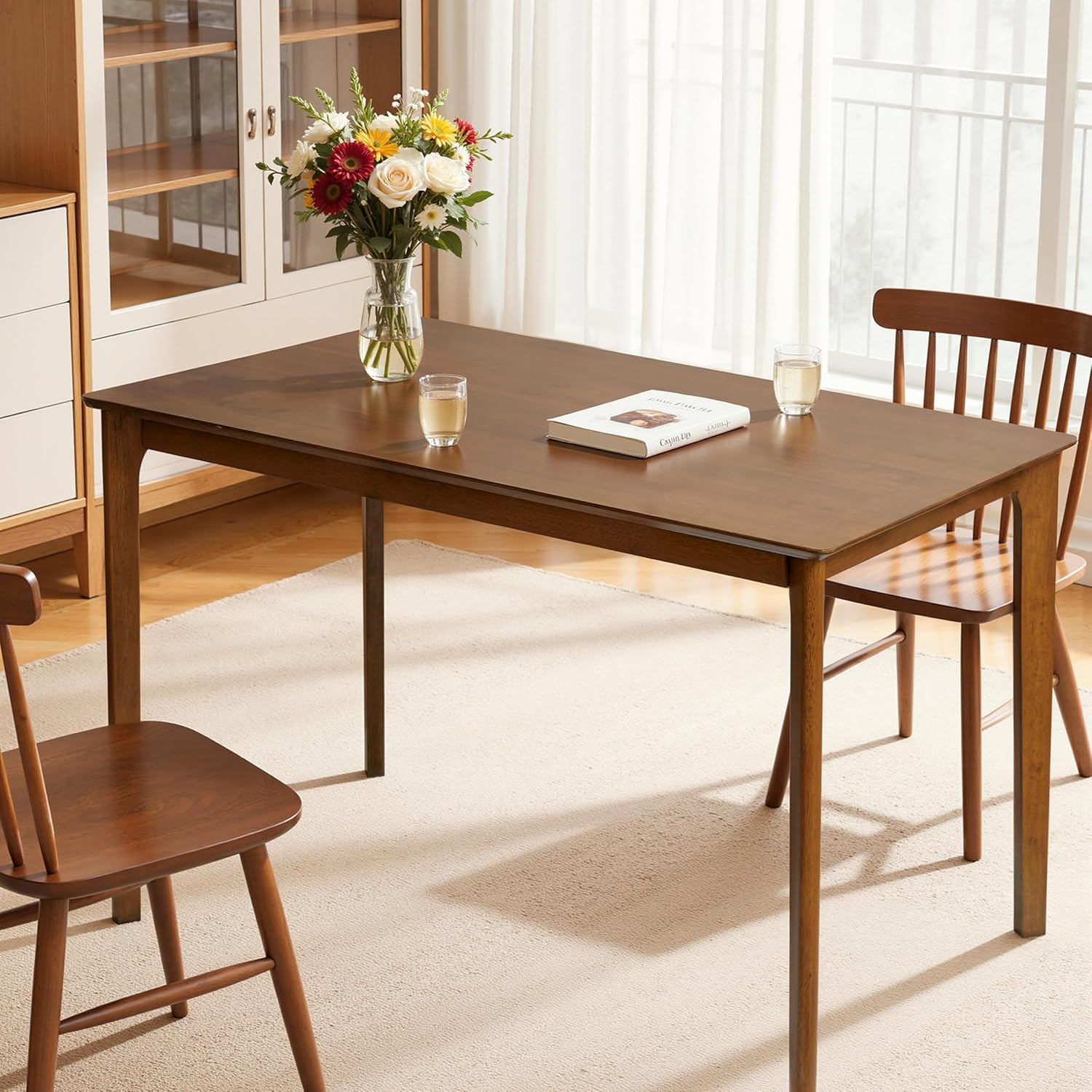 Hokway Small Dining Table, 43 Inch Rectangular Solid Wood Kitchen Table for Small Space, Easy Assembly, Dining Room Table for Home, Apartment, Office, Walnut