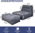 Bean Bag Chair with Ottoman, Giant Bean Bag Chairs for Adults with Memory Foam, Comfy Bean Bag Sofa for Bedroom, Lounge Beanbag of Reading and Gaming with Filler Included (Grey)