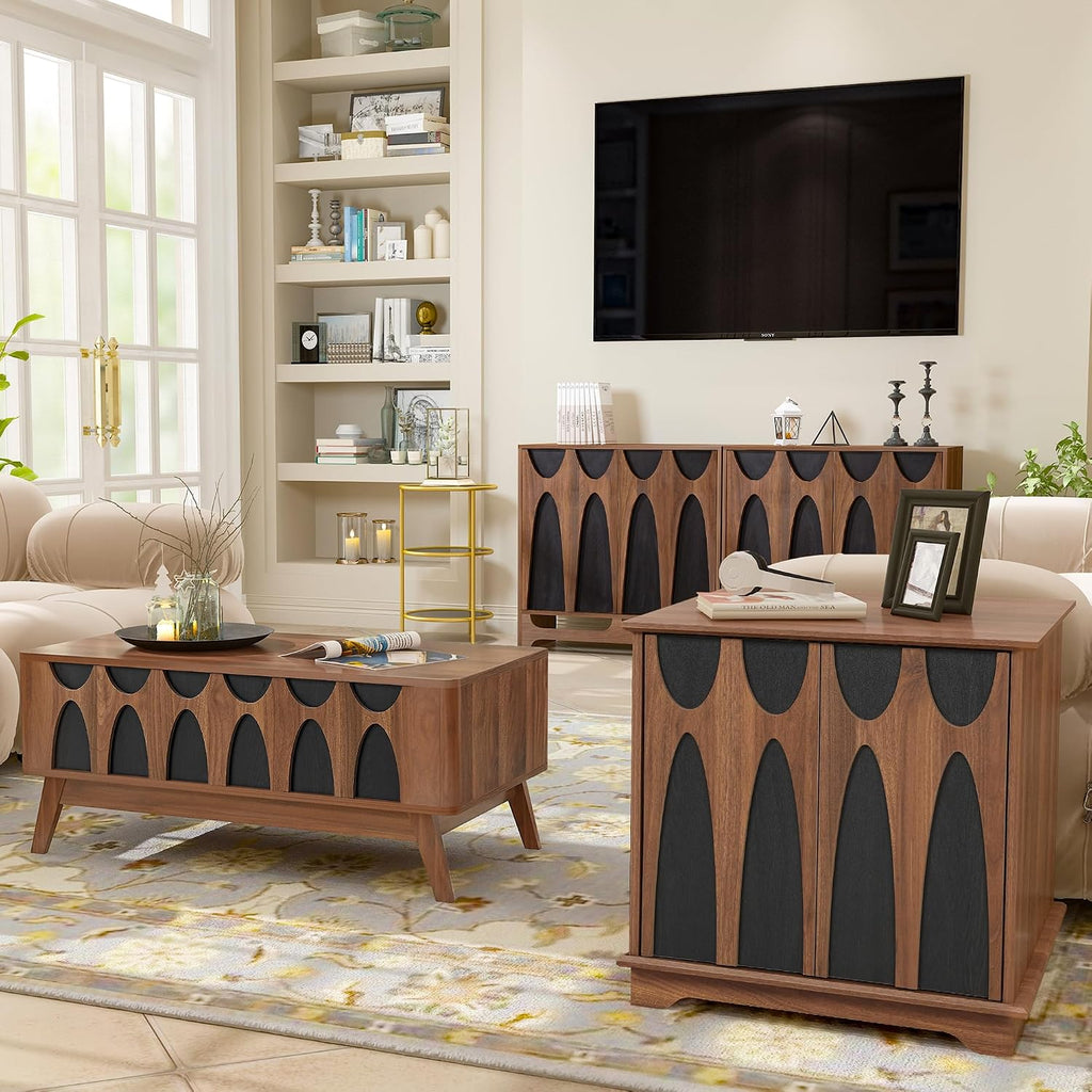Bifins 24inch Large Square End Table with Storage,Mid Century Modern 2 Door Sofa Side Table with Shelf for Living Room Office