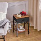VECELO Nightstand Set of 2, X-Design End Side Table with Fabric Storage Drawer and Open Shelf, Bedside Night Stand with Steel Frame for Bedroom, Living Room,Dorm, Easy Assembly, Classic Brown