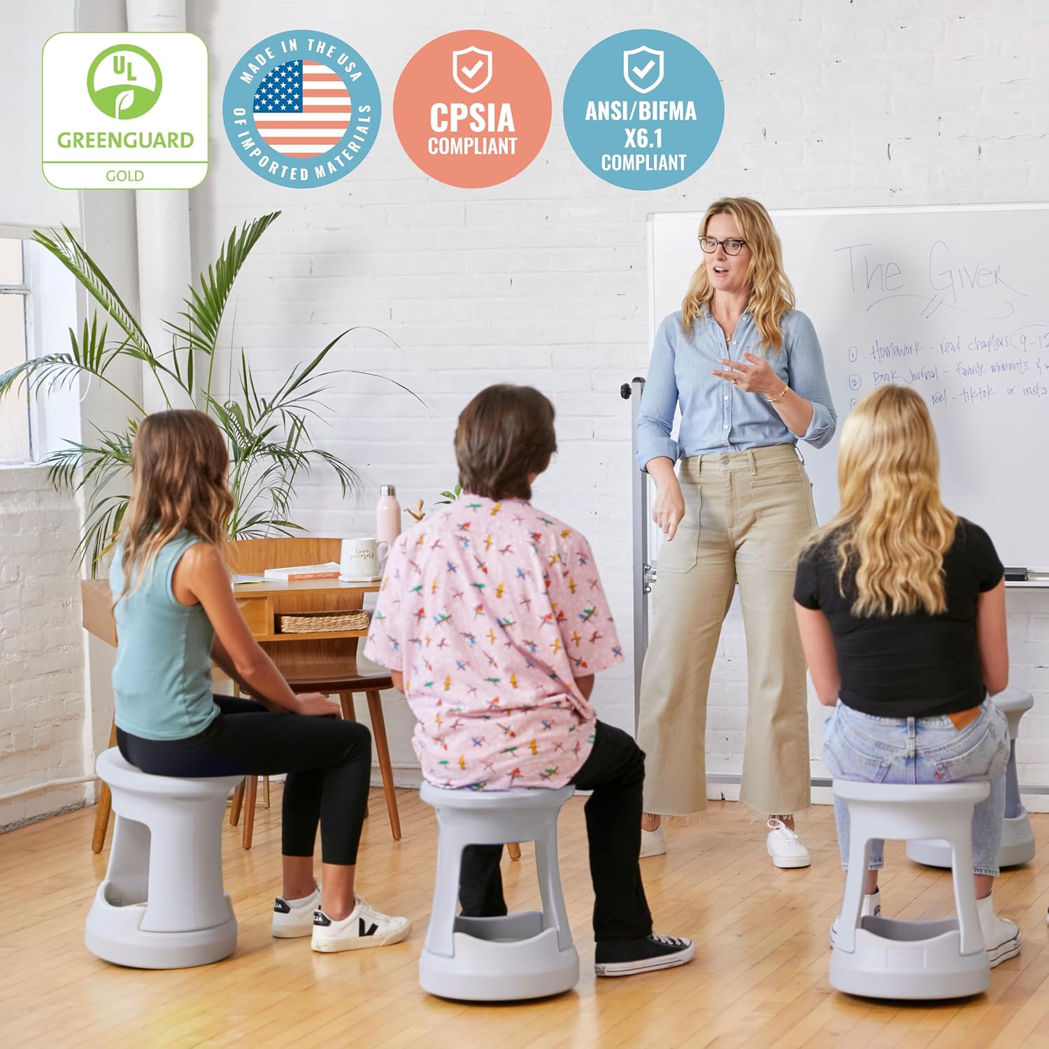 ECR4Kids Active Storage Wobble Stool, 18in Seat Height, Childrens Furniture, Light Grey