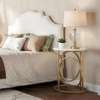 LITTLE TREE 20” Round End Table，Modern Sofa Side Table with Gold O-Shaped Base, Faux Marble White Cocktail Table Accent Table Nightstand for Living Room Bedroom