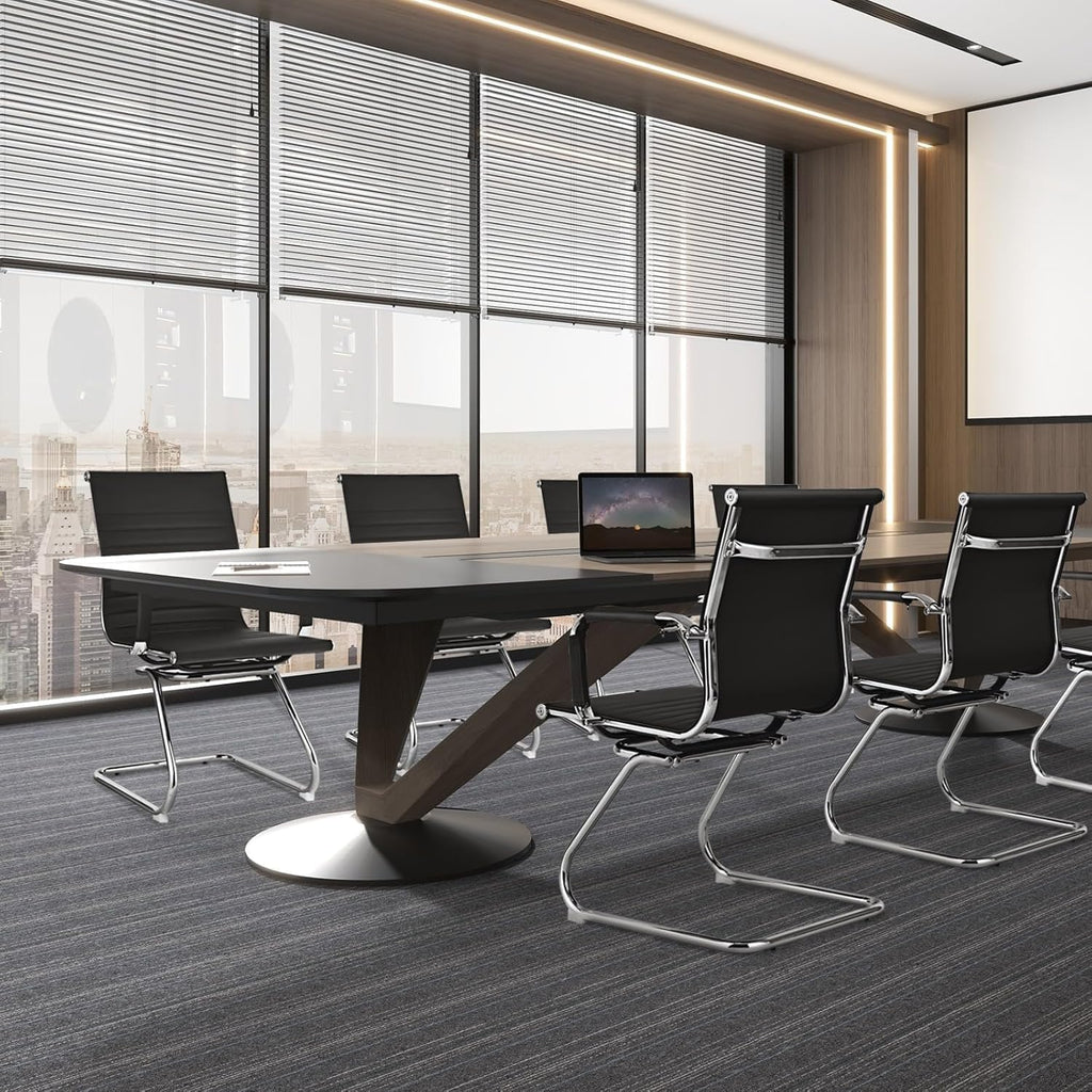 POWERSTONE Office Reception Guest Chair Set of 2 - Office Conference Desk Chair with No Wheels, Ergonomic Mid Back PU Leather Metal Base with Arms for Home Conference Meeting Waiting Room Lobby