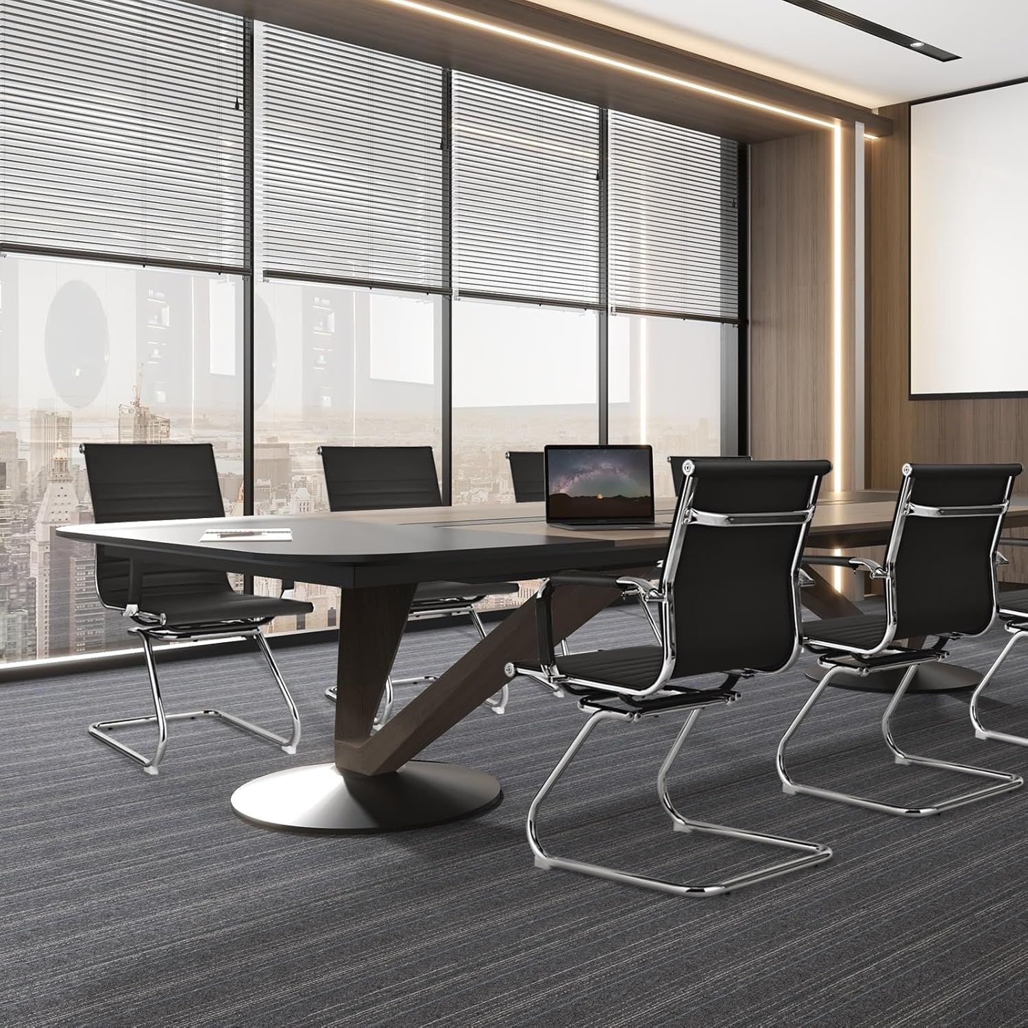 POWERSTONE Office Reception Guest Chair Set of 2 - Office Conference Desk Chair with No Wheels, Ergonomic Mid Back PU Leather Metal Base with Arms for Home Conference Meeting Waiting Room Lobby