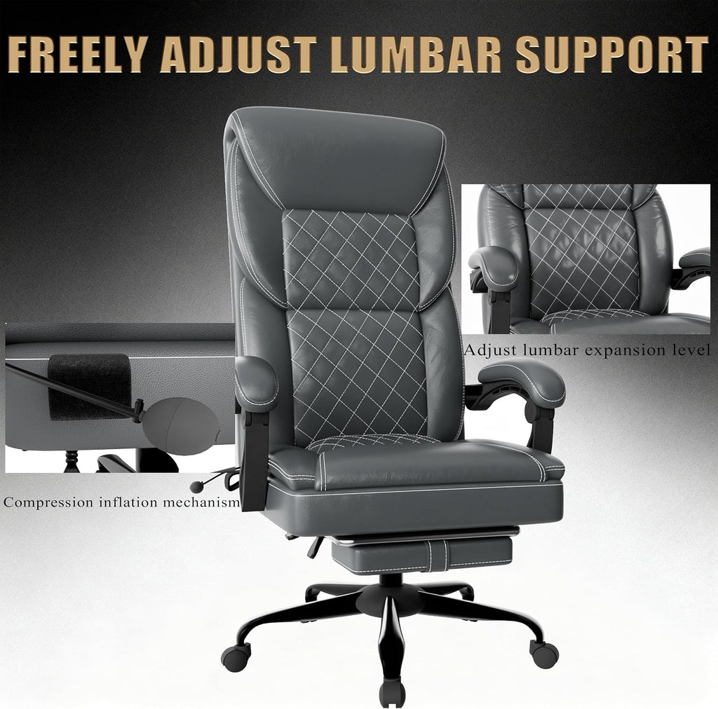 Gaming Chair, Office Chair with Inflatable Lumbar Support, Ergonomic Comfortable Wide Computer Chair with Footrest and Linked Soft Armrests, High Back 3D Enveloping Seat Cushion