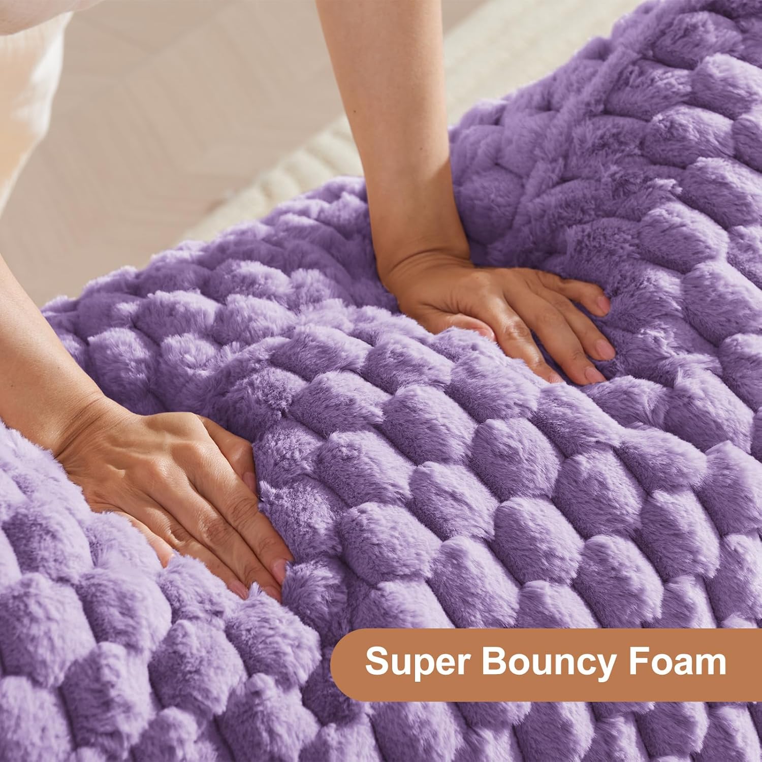 Bean Bag Chair with Ottoman - Modern Comfy Beanbag Sofa with Footrest, Soft Faux Fur Lounger Chair for Adults Teens, Cozy Memory Foam Filled Gaming Reading Chairs for Bedroom, Living Room (Purple)