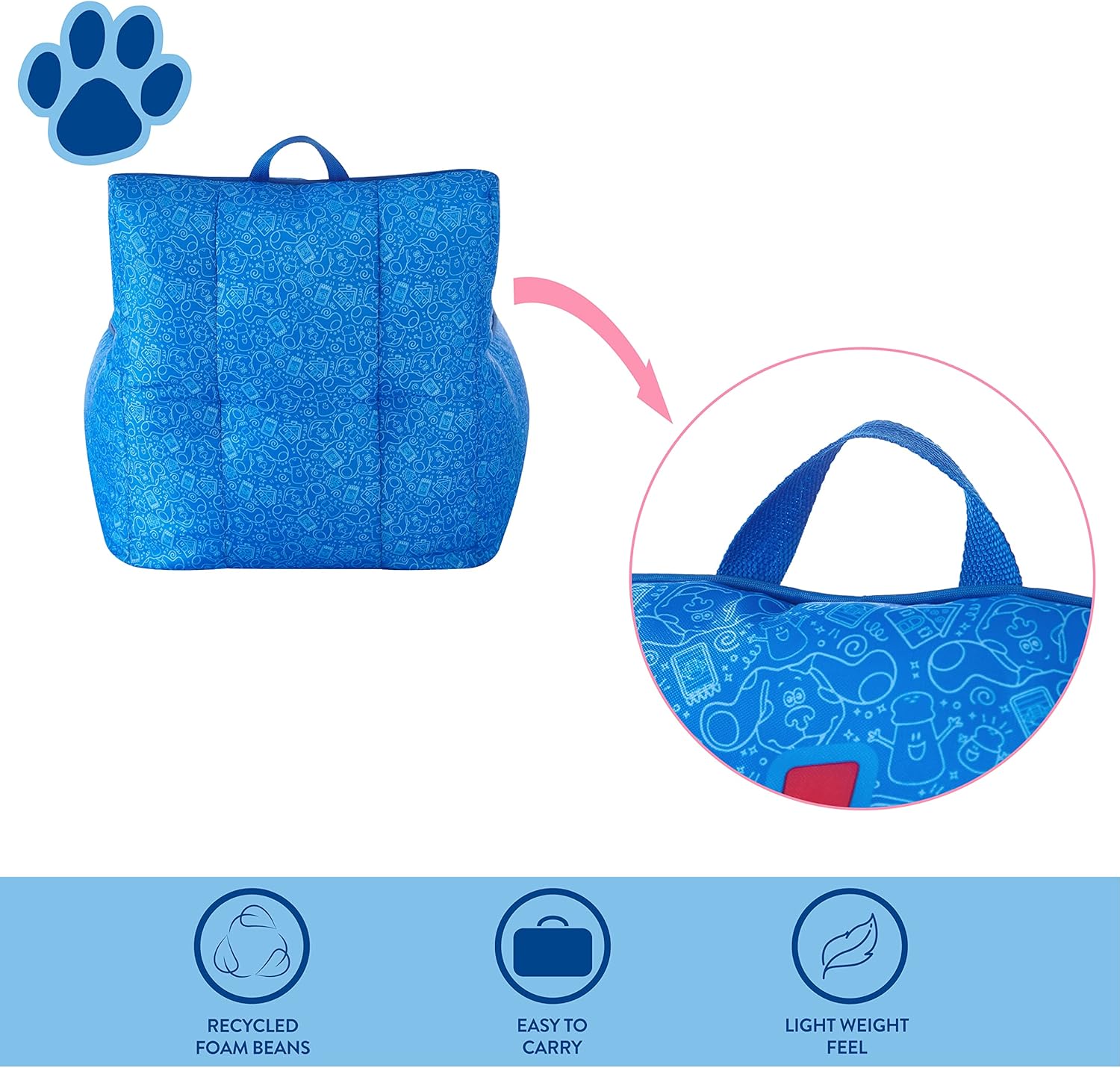Idea Nuova Nickelodeon Blue's Clues Toddler Nylon Bean Bag Chair with Piping & Top Carry Handle, Large