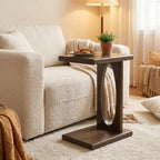 COZAYH Rustic C Shaped Side Table, Small Snack Sofa Side Table with Wood Frame for Living Room, Bedroom, Easy Assembly, Warm Brown Wood Color