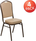 EMMA + OLIVER 4 Pack Crown Back Stacking Banquet Chair in Tan Vinyl - Copper Vein Frame
