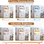 LED Kitchen Pantry Cabinet with Outlets, Farmhouse Storage Cabinet with Drawers & Adjustable Shelves, Cupboard with Pegboard and Hooks for Dining Room (White)