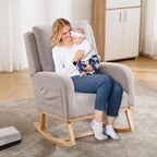 HCHAIRH Rocking Chair Nursery, Sherpa Nursing Rocking Chairs, Upholstered Nursery Glider Rocker for Mom Nursery Morden Accent Rocking Chair Pillow for Living Room,Bedroom,Teddy Light Grey