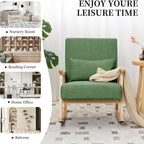 SAETSFEG Rocking Chair for Nursery with Lumbar Pillow, Upholstered Accent Chair with Solid Rubberwood Frame, Living Room & Bedroom, Cozy Reading Chair for Small Spaces, Green