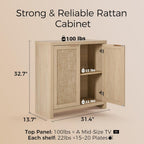 OAKHAM HOME Rattan Sideboard Buffet Cabinet with Storage, Boho Farmhouse Credenza with Adjustable Shelves, Decorative Coffee Bar Cabinet for Kitchen, Living Room & Entryway Organization, Light Oak