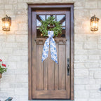 Whaline 2 Pcs Blue Flower Wreath Sash for Front Door Chinoiserie Floral Garland Ribbon for Holiday Party Home Decor Indoor Outdoor