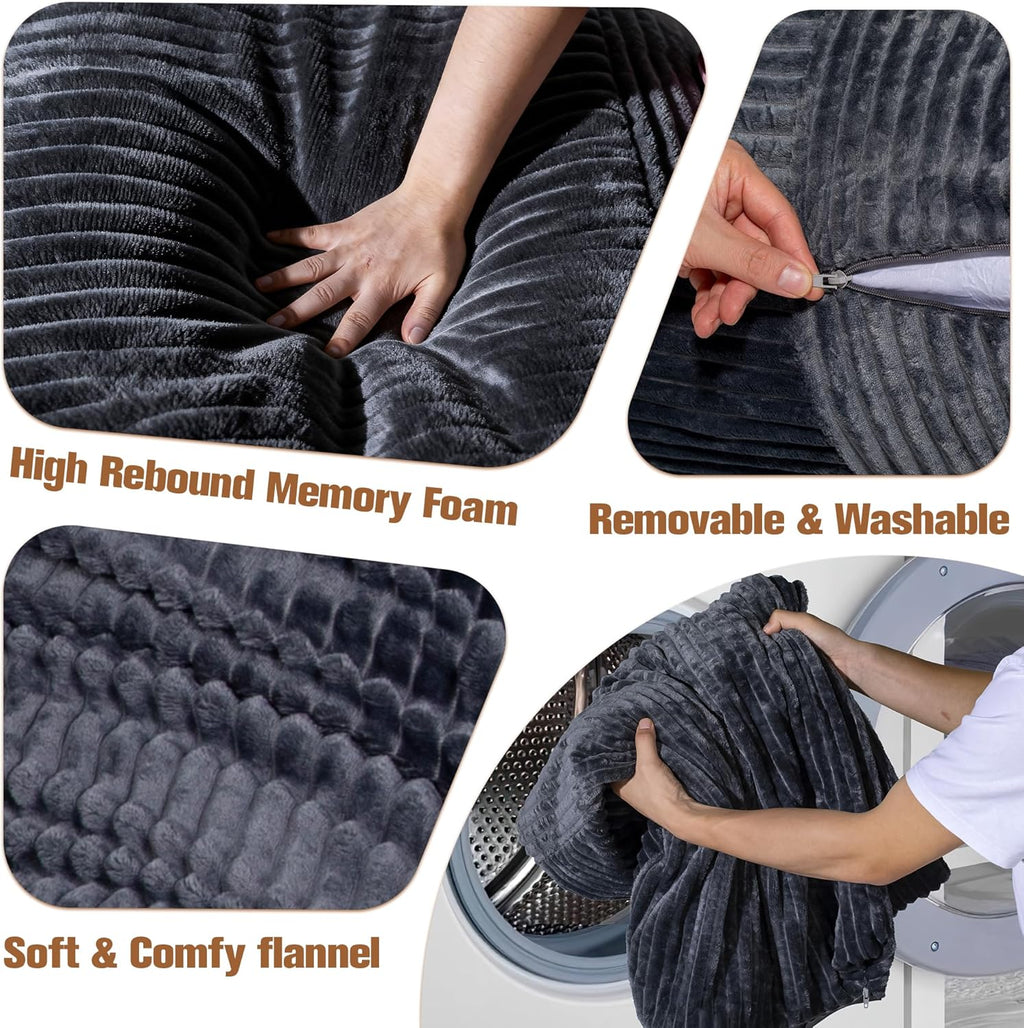 nalone 6.4 FT Giant Bean Bag Chair for Adults, 4 in 1 Memory Foam Filled Beanbag Chair, Floor Sofa Bed with Fluffy Washable Flannel Cover, Lounge Couch for Bedroom, Living Room (Grey)