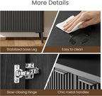 Fatmok Fluted Buffet Cabinet with Storage, 31.4" Wide Wood Sideboard Credenza with 2 Doors & Open Storage Shelf, Modern Coffee Bar Table for Living Room Kitchen Dining Room,Black Grey