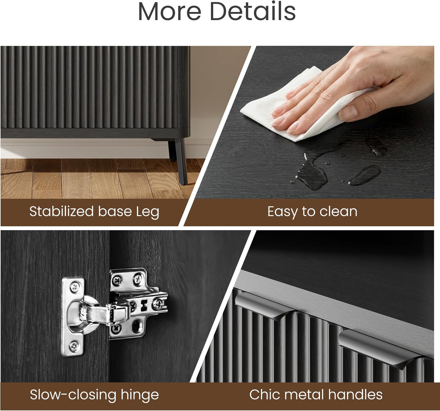 Fatmok Fluted Buffet Cabinet with Storage, 31.4" Wide Wood Sideboard Credenza with 2 Doors & Open Storage Shelf, Modern Coffee Bar Table for Living Room Kitchen Dining Room,Black Grey