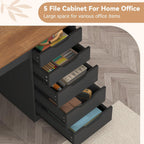 YOMILUVE 47 Inch Computer Desk with 5 Drawers and Power Outlets, Home Office Desks with Storage File Cabinet, Modern Simple Laptop Desk Writing Table for Small Spaces, Brown and Black