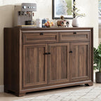 ONBRILL 48 Inches Sideboard Buffet Cabinet with Storage, Farmhouse Sideboard with 2 Drawers and 3 Doors, Wood Coffee Bar Cabinet with Adjustable Shelves for Living Room, Kitchen, Hallway, Brown