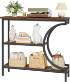 Hoctieon Console Table, 3-Tier Industrial Entryway Table with Storage, Hallway Tables, Narrow Entrance Sofa Tables, C-Shaped Metal Frame, Accent Tables with Shelves for Living Room, Rustic Brown