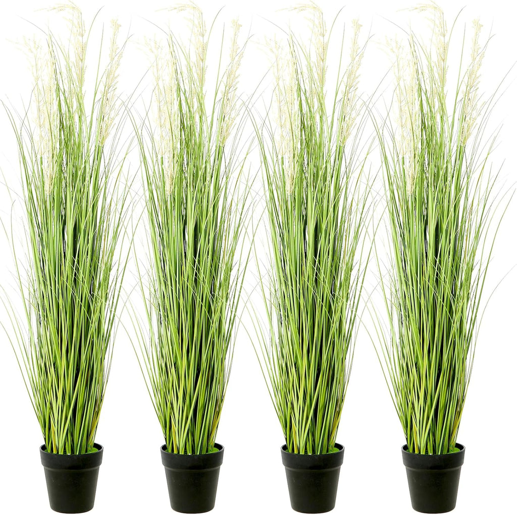 4 Pack 4 ft Tall Artificial Grass Plant Fake Pampas Grass in Pot Large Faux Floor Plants Potted Artificial Greenery for Indoor Outdoor Garden Home Bathroom Office Room Housewarming Wedding Decoration