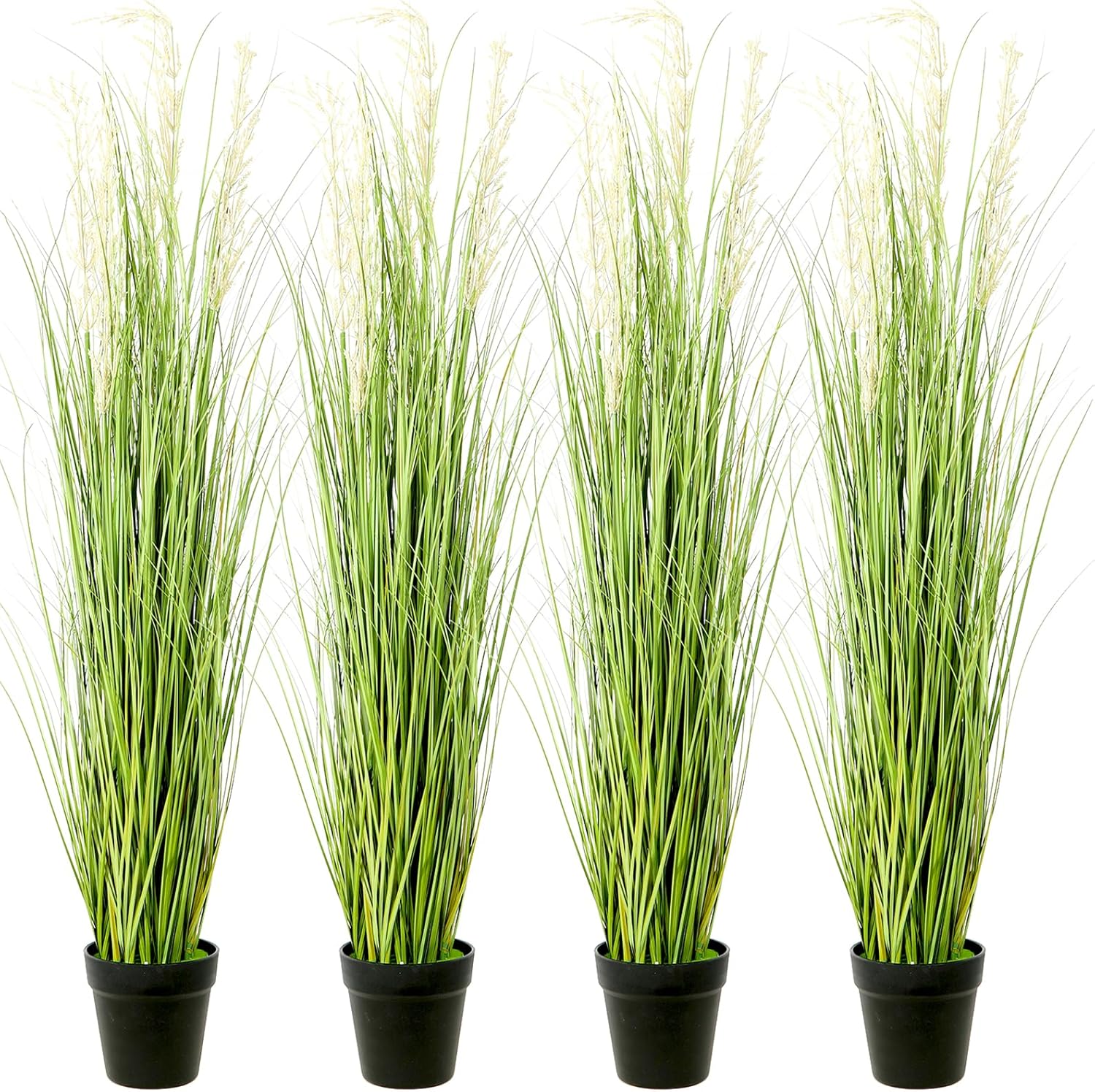 4 Pack 4 ft Tall Artificial Grass Plant Fake Pampas Grass in Pot Large Faux Floor Plants Potted Artificial Greenery for Indoor Outdoor Garden Home Bathroom Office Room Housewarming Wedding Decoration