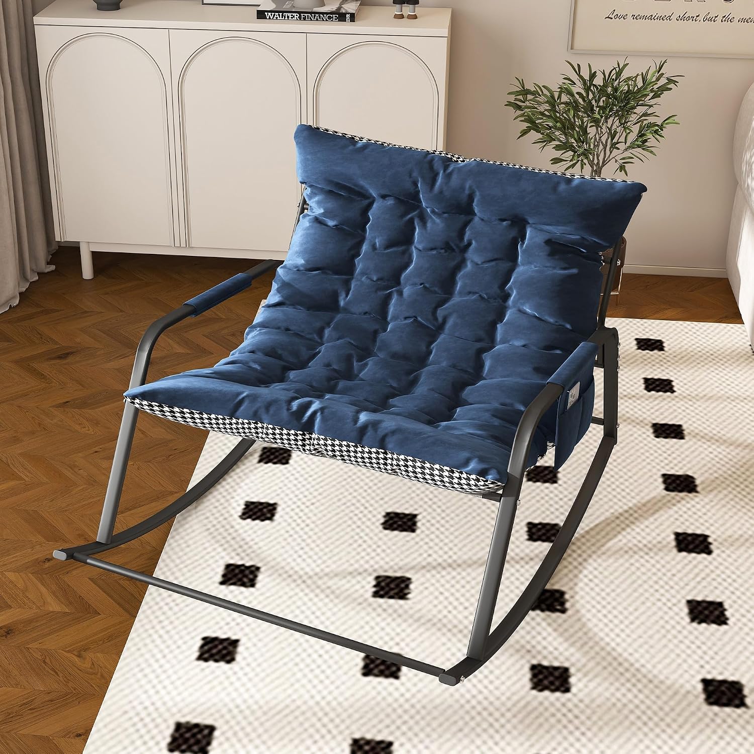 Ergonomic Rocking Lounge Chair with Tufted Cushion | Carbon Steel Frame, 35.43" Wide Seat, 330 lbs Capacity, Navy Blue