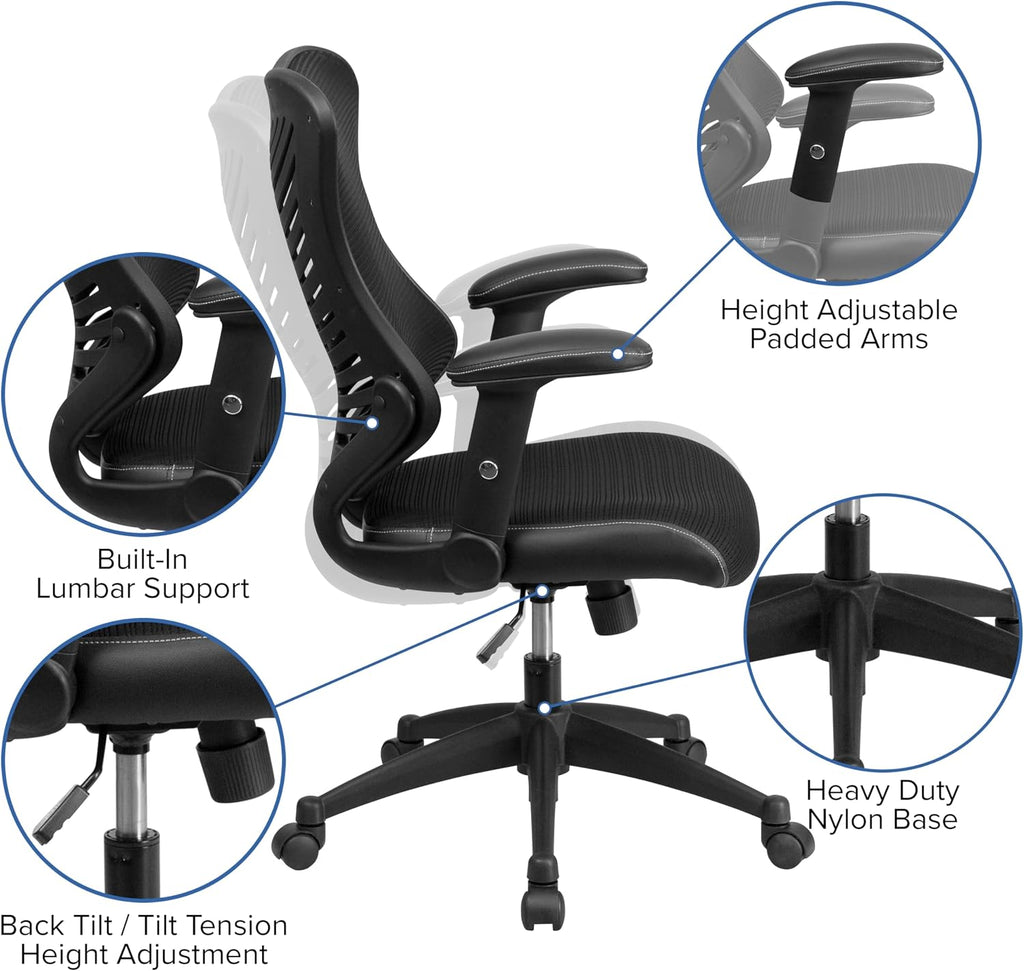 Flash Furniture Kale High Back Designer Black Mesh Executive Swivel Ergonomic Office Chair with Adjustable Arms