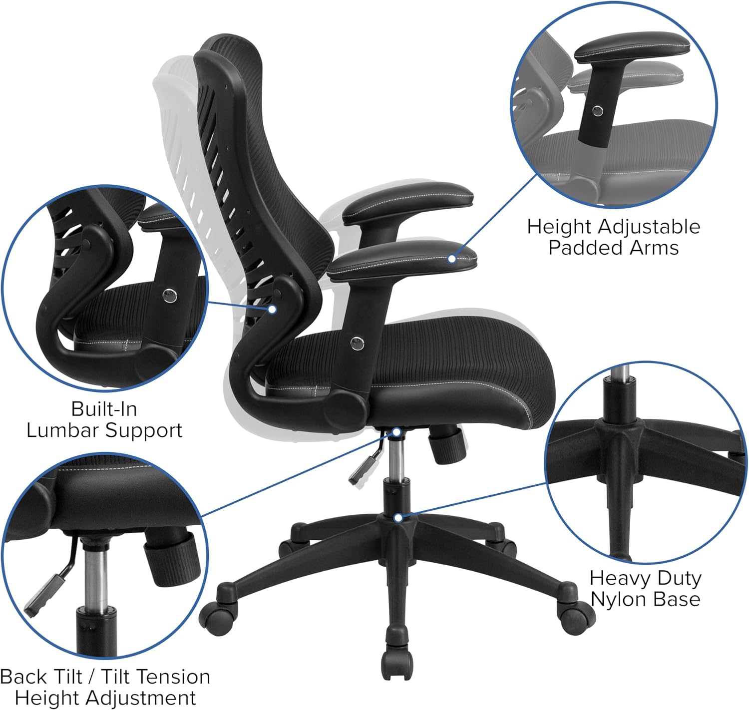 Flash Furniture Kale High Back Designer Black Mesh Executive Swivel Ergonomic Office Chair with Adjustable Arms