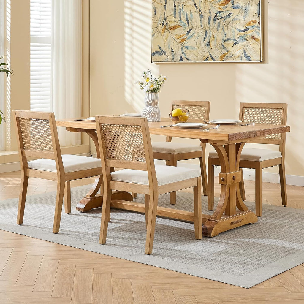 ODUSE-DAILY French Country Dining Chairs Set of 4, Cream Kitchen & Dining Room Chairs Set of 4, Ivory Rattan Dining Chairs, Cane Low Back, Wood Legs, Sillas De Comedor (Rattan, Beige, 4Pcs)