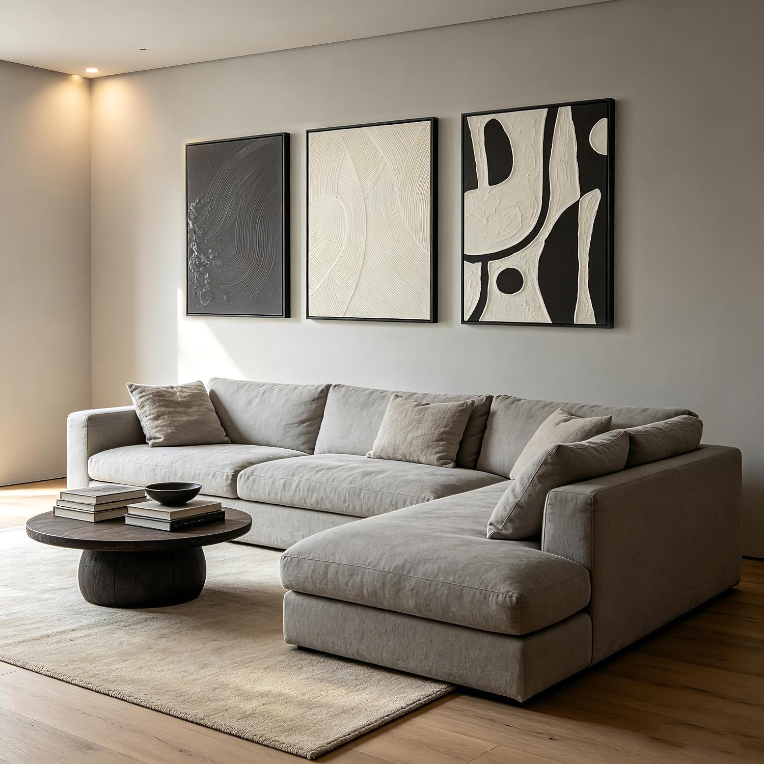 Framed Modern Black and White Abstract Wall Art for Living Room, Large 3 Piece minimalist decor Canvas Artwork for Walls, Prints Pictures Paintings for Hallway Stair Office Wall Decor 20x30 In
