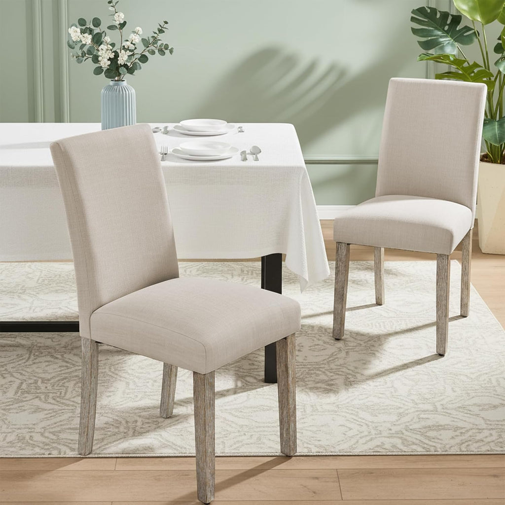 Joysoul Dining Chairs Set of 2, Upholstered Parsons Dining Chairs with Solid Wood Legs, Thickened Cushion & Ergonomic Back, Modern Fabric Kitchen Chairs for Dining Room, Living Room, Office