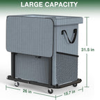 50 Gal(190L) Laundry Basket with Lid, Rolling Laundry Hamper with Wheels, Dirty Clothes Hamper with Metal Frame and Removable Bag Design, Suitable for Laundry Room, Bedroom(Grey, 2 Section 190L)
