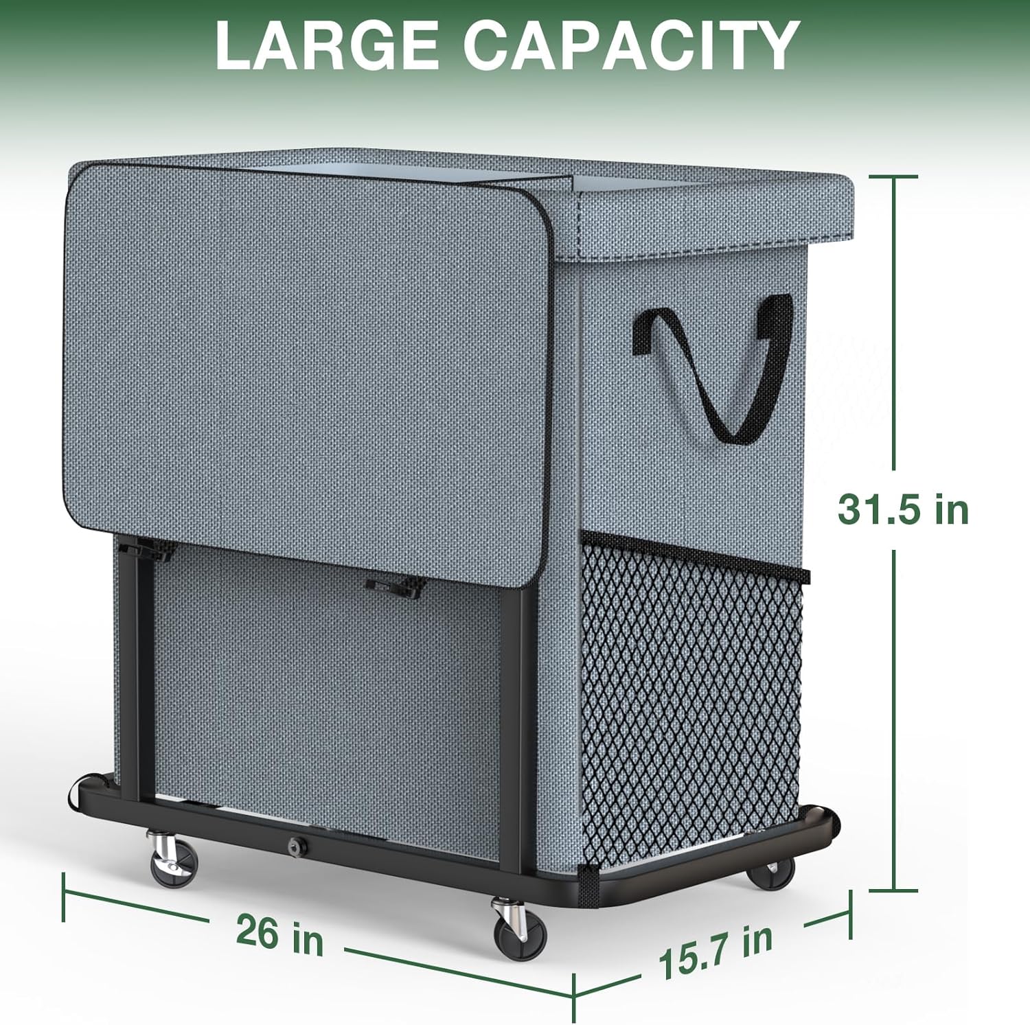 50 Gal(190L) Laundry Basket with Lid, Rolling Laundry Hamper with Wheels, Dirty Clothes Hamper with Metal Frame and Removable Bag Design, Suitable for Laundry Room, Bedroom(Grey, 2 Section 190L)