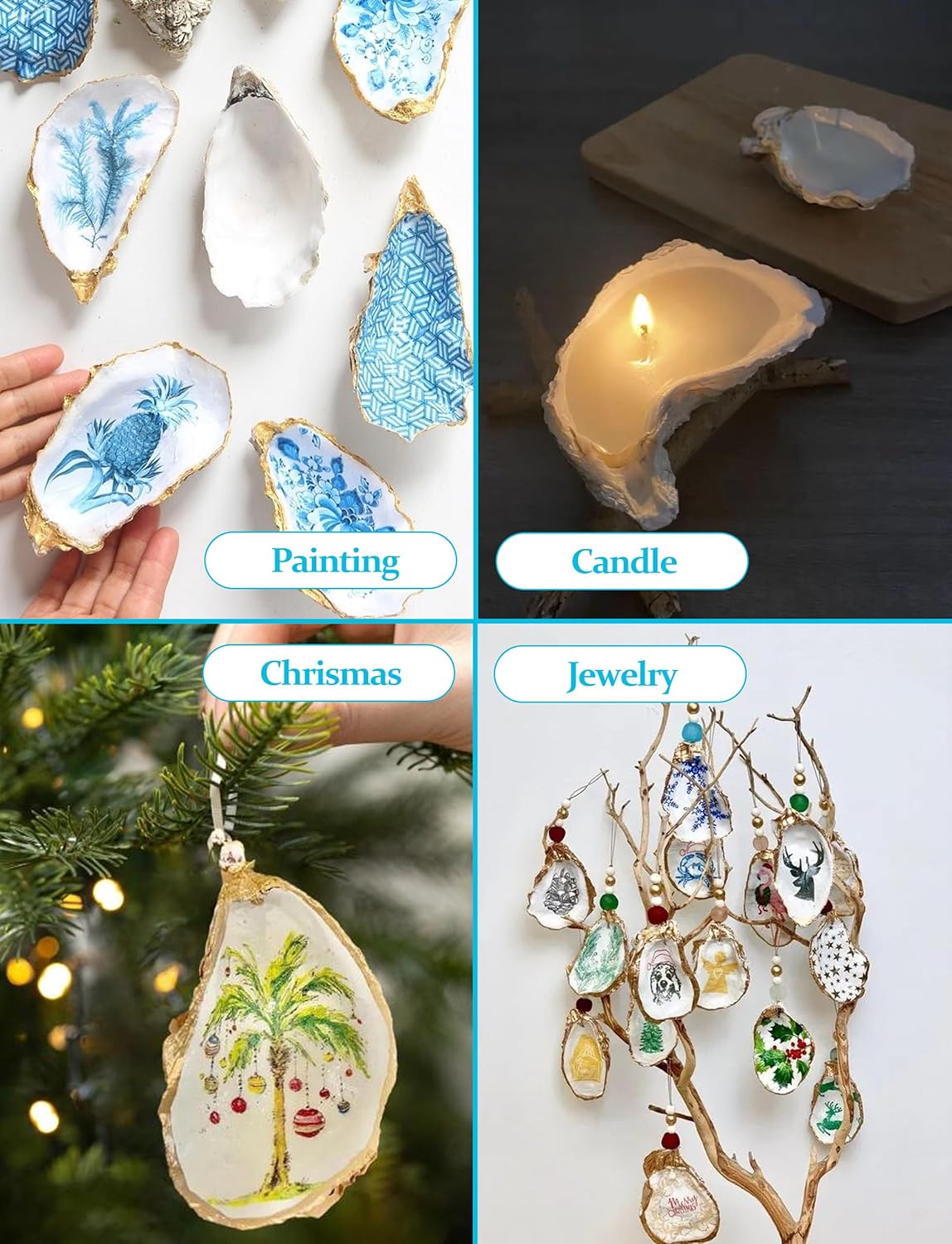 10Pcs Extra Large Oyster Shells for Crafts （ 5"-6"）, Oyster Shell for Crafting、Painting、Wedding、Christmas、Beach Theme Decor， and Clean、Odor-Free Sea Shells for Crafting