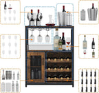 IDEALHOUSE 3-Tier Wine Bar Cabinet with Detachable Wine Rack and Storage Space, Buffet Cabinet with Glass Holder and Mesh Door, for Kitchen, Living Room and Bar (Rustic Brown)