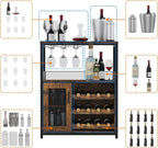 GAOMON Wine Bar Cabinet with Detachable Wine Rack, Wood Bar Cabinet with Storage Space & Glass Holder, Mesh Door, Small Modern Buffet Sideboard for Liquor and Glasses