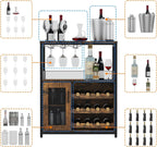 Amyove Wine Bar Cabinet with Detachable Wine Rack, Bar Rack with Glass Holder, Small Sideboard and Buffet Cabinet with Mesh Door, Rustic Brown