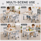 UNICOO Kids Table and Chairs Set, Height Adjustable Toddler Activity Table with 2 Chairs, Plastic Study Desk for Drawing, Crafts, Reading, Snack Time and Playroom, Ages 2-10