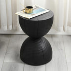 12.2 * 18.11" Solid Mango Wood Round Side Table,Contemporary Wooden Accent Table,Small Circle Plant Stand,Burnt Vintage Cracked End Table for Living Room,Bedroom,Black