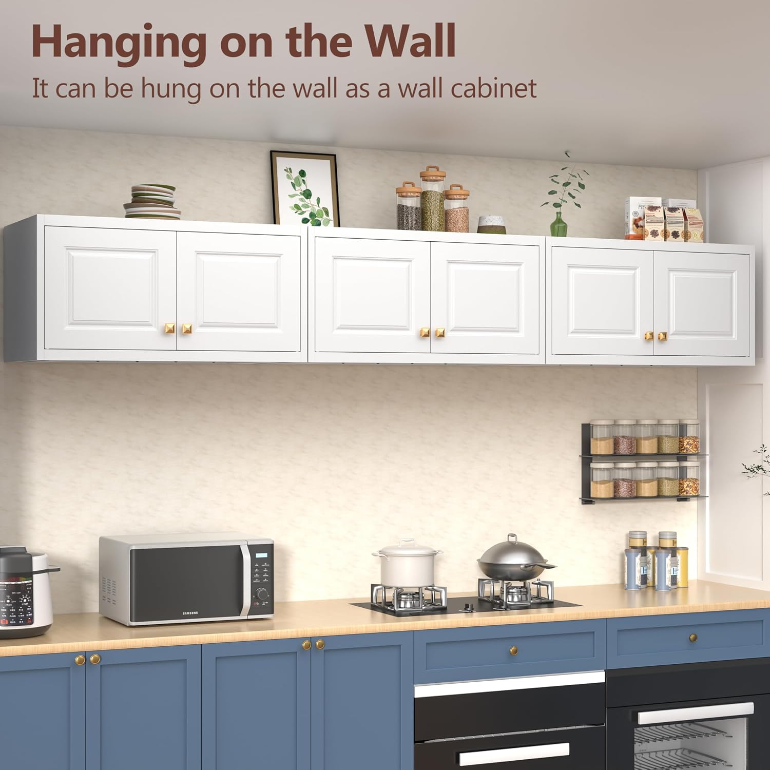 Polup Wall Cabinet with Doors，Pantry Cabinets for Kitchen Storage, Small Top Cabinet, for Dining Room, Living Room, Bathroom, 16" D x 32" W x 15" H, White, Assembly Required