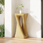 WILLIAMSPACE Side Table Hollow End Table with Unique Twist Shape, Modern Magnesium Oxide Patio Garden Accent Stool Table for Indoor & Outdoor, No Assembly, 12.5" × 26.8" H, Natural