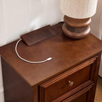 Traditional End Table with Storage & Charging Station 22.9-Inch Wood Modern Vintage Side Table Nightstand with 2 Drawers for Living Room Bedroom, Walnut
