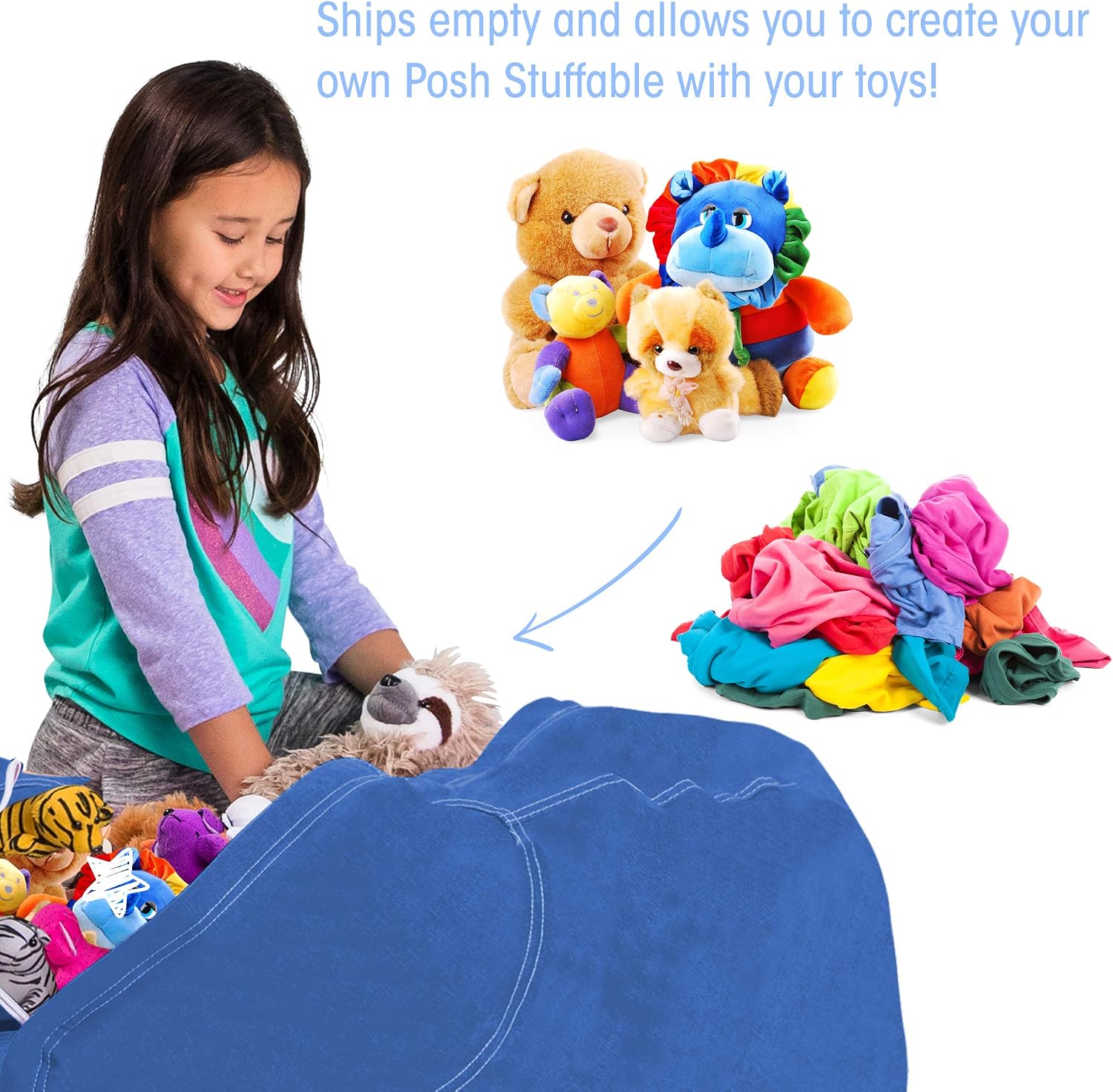 Posh Stuffable Kids Stuffed Animal Storage Bean Bag Chair Cover - Childrens Toy Organizer, X-Large 48" - Solid Royal Blue