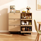 Storage Cabinet, Sideboard Buffet Cabinet with 3 Doors, Side Table with Storage for Kitchen, Living Room, W18.9xD15xH34.8, Natural Oak Color