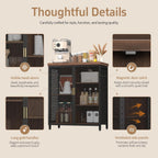 Buffet Cabinet, Metal Mesh Storage Sideboard with Adjustable Shelves, Coffee Bar Cabinet for Dining Room, Kitchen, Living Room, Entryway,Vintage Brown