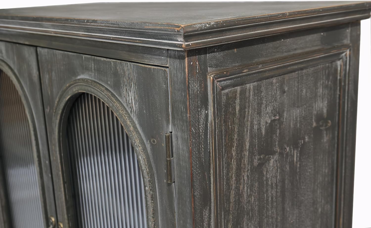 48" Farmhouse Sideboard Buffet Cabinet with 2 Drawers & 2 Glass Doors, Vintage Wood Credenza with Fixed Shelves, Kitchen Storage Cabinet for Dining Room & Living Room, Black+Grey